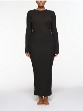 SKIMS Black Long Sleeve Maxi Dress